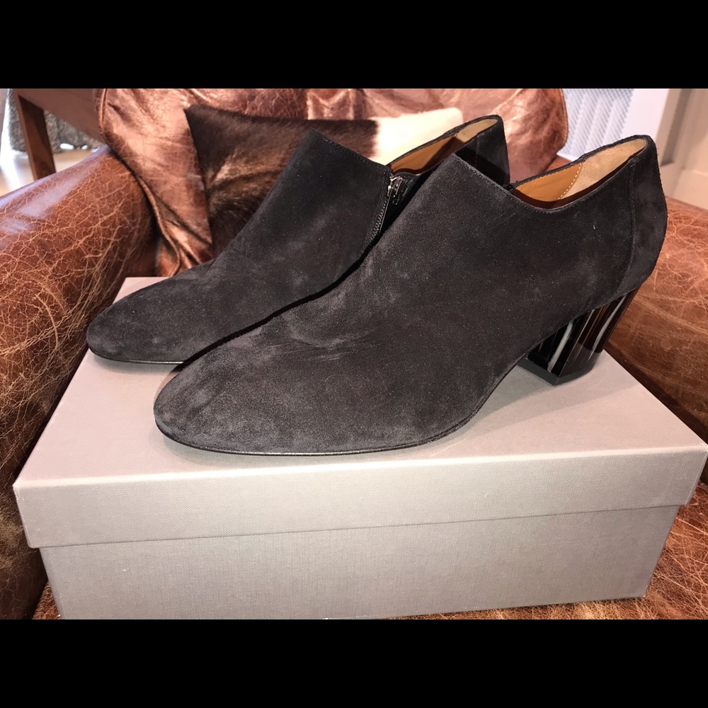Aquatalia Suede and leather booties w/ funky heel